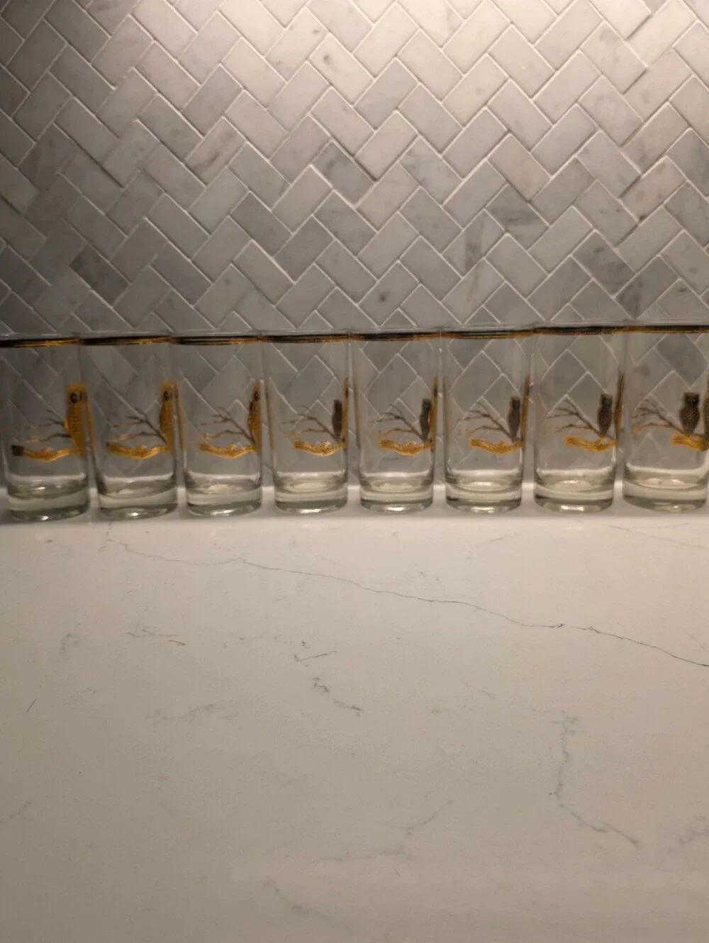 Pristine Vintage Culver 22K Gold Owl Highball Glasses - Set of 8
